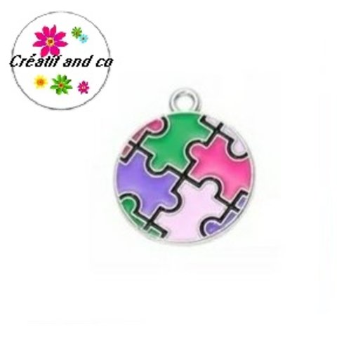 Pendentif cercle pièces de puzzle coloré émail 20mm