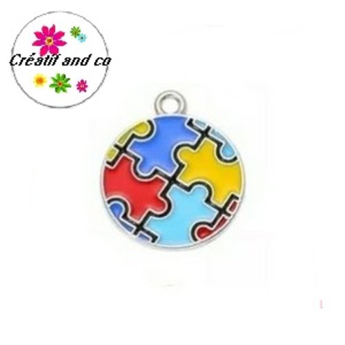 Pendentif cercle pièces de puzzle coloré émail 20mm
