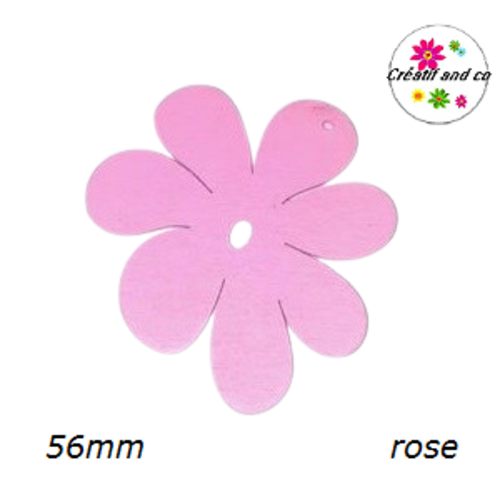 Breloque grande fleur en bois rose 56mm