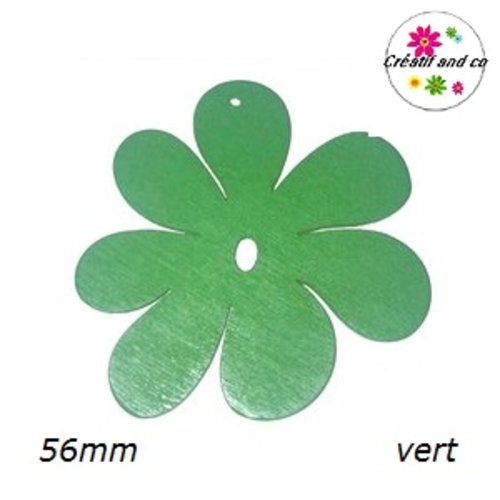 Breloque grande fleur en bois verte 56mm