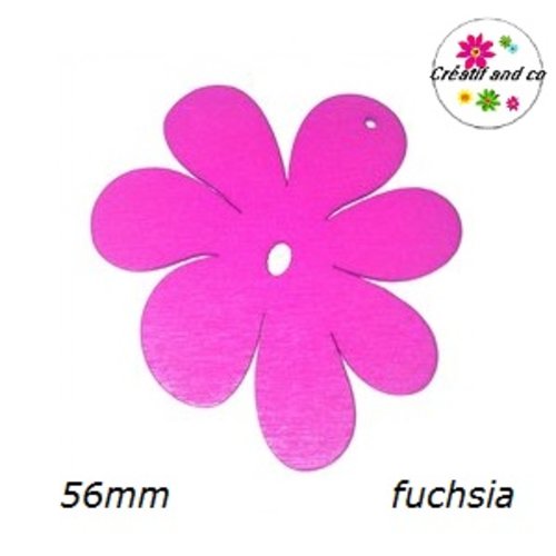 Breloque grande fleur en bois fuschia 56mm