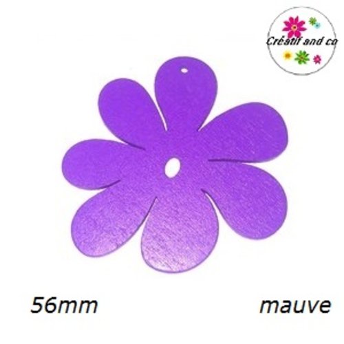 Breloque grande fleur en bois mauve 56mm