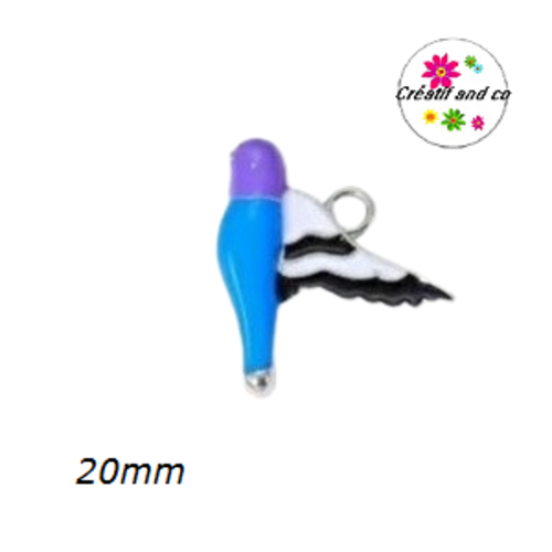 Breloque oiseau mauve/bleu émail 20mm