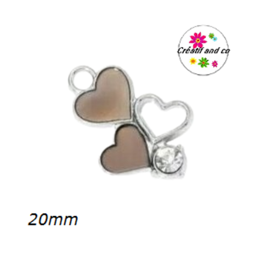 Breloque trio de coeur marron et strass émail 20mm