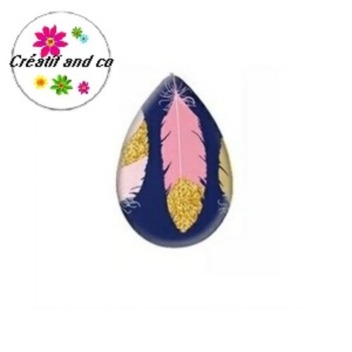 Cabochon goutte motif plume 18x25mm