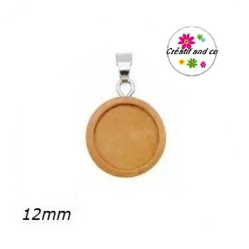 Pendentif bois marron avec bélière pour cabochon 12mm