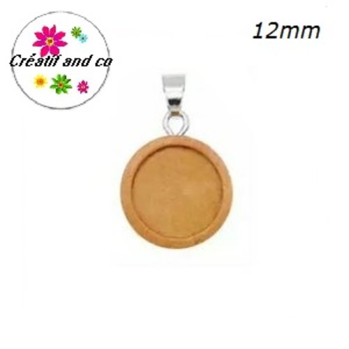 Pendentif bois marron avec bélière pour cabochon 12mm