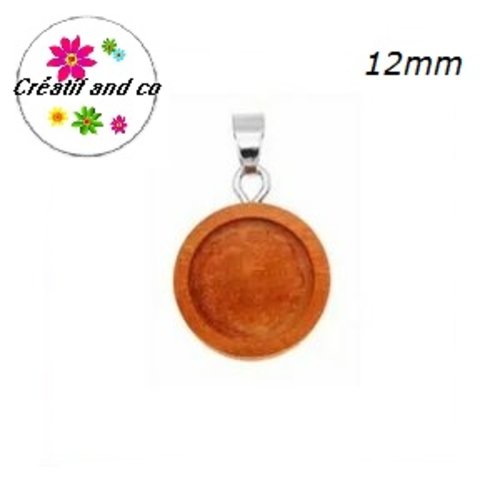 Pendentif bois marron foncé avec bélière pour cabochon 12mm
