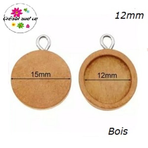 Pendentif bois marron pour cabochon 12mm