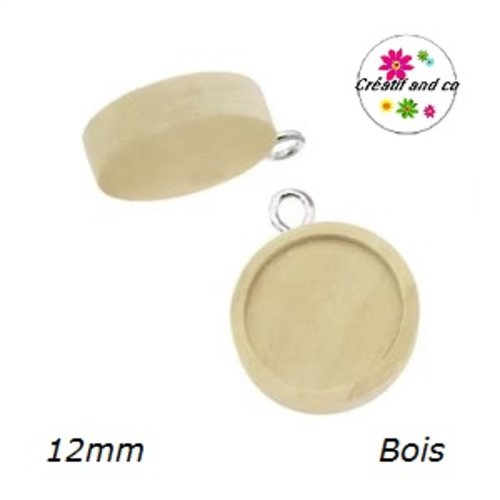 Pendentif bois naturelle pour cabochon 12mm