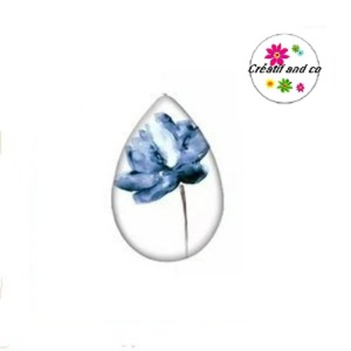 Cabochon goutte fleur bleue 18x25mm