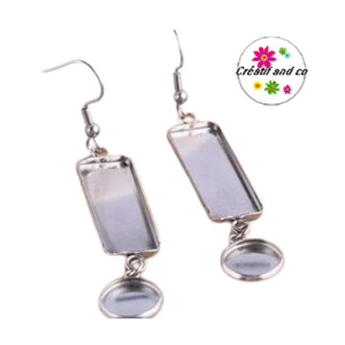 Boucle d'oreille rectangle et son support cabochon 12mm