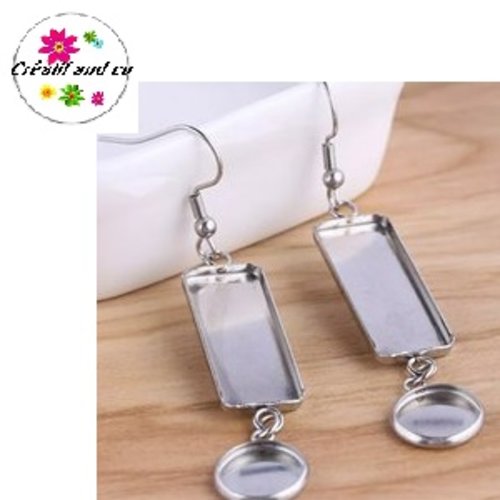 Boucle d'oreille rectangle et son support cabochon 12mm