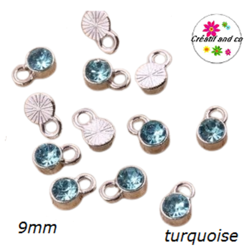 Pendentif/breloque strass turquoise 9mm