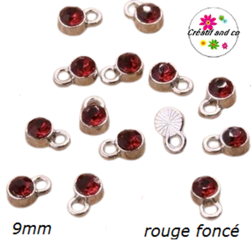 Pendentif/breloque strass rouge foncé 9mm
