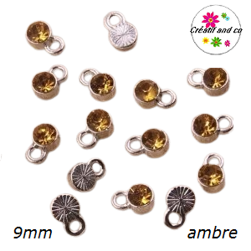 Pendentif/breloque strass ambre 9mm