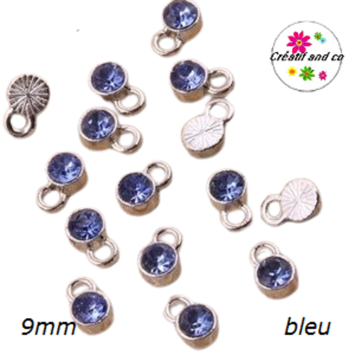 Pendentif/breloque strass bleu 9mm