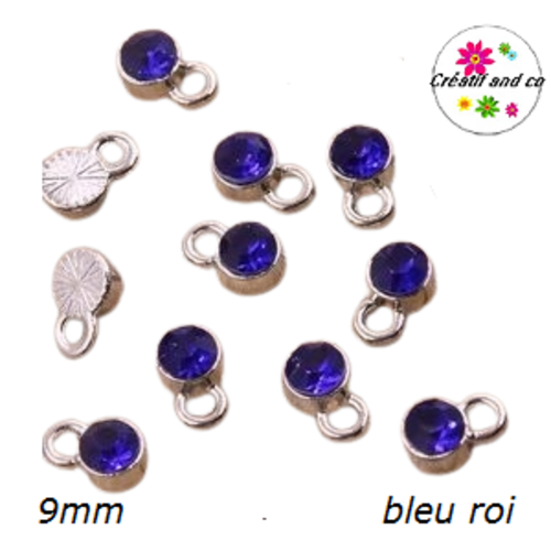 Pendentif/breloque strass bleu roi 9mm