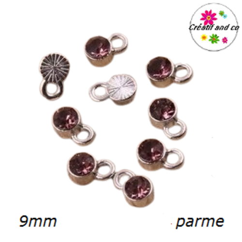 Pendentif/breloque strass parme 9mm