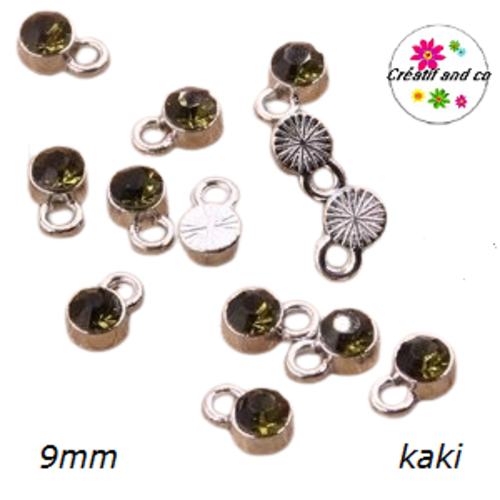 Pendentif/breloque strass kaki 9mm