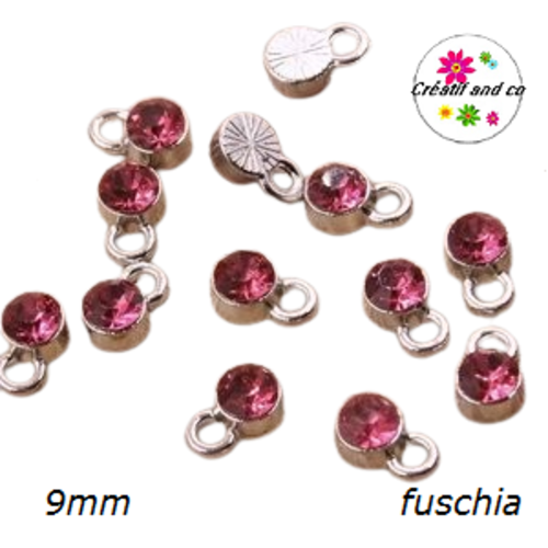 Pendentif/breloque strass fuchsia 9mm