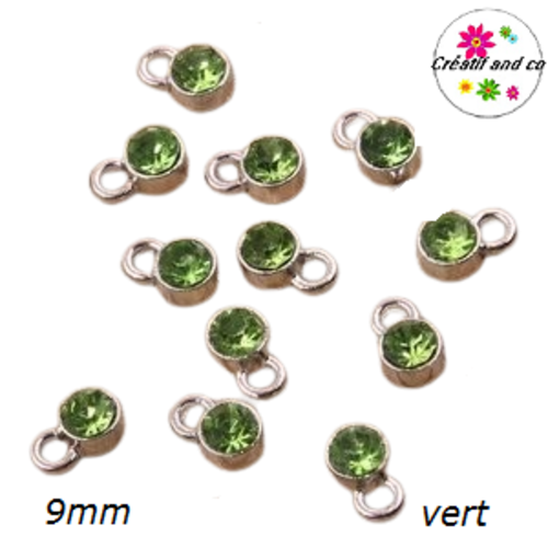Pendentif/breloque strass vert 9mm