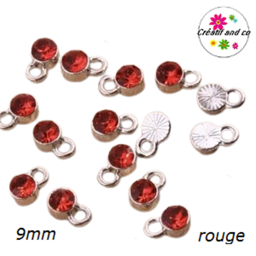 Pendentif/breloque strass rouge 9mm