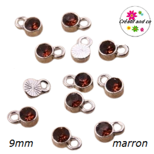 Pendentif/breloque strass marron 9mm