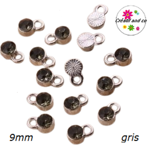 Pendentif/breloque strass gris 9mm