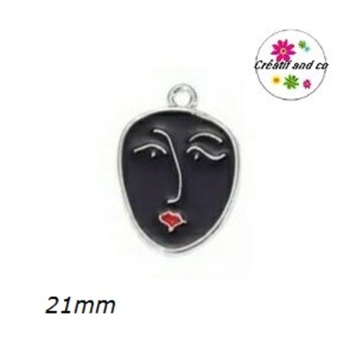 Breloque visage noir émail 21mm