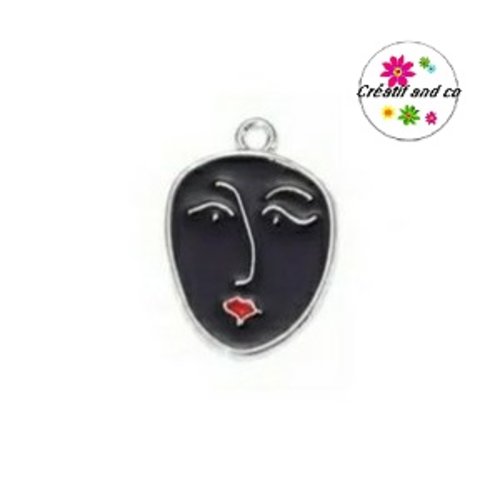 Breloque visage noir émail 21mm