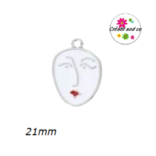 Breloque visage blanc émail 21mm