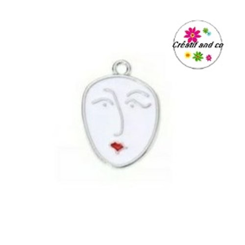 Breloque visage blanc émail 21mm