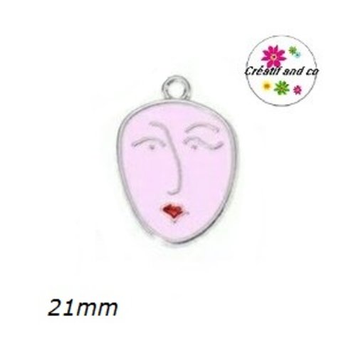 Breloque visage rose émail 21mm
