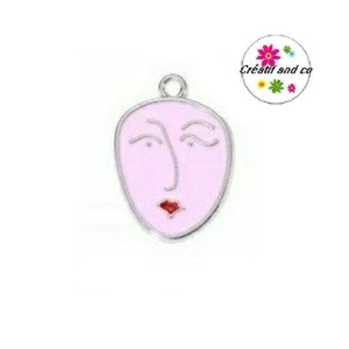 Breloque visage rose émail 21mm