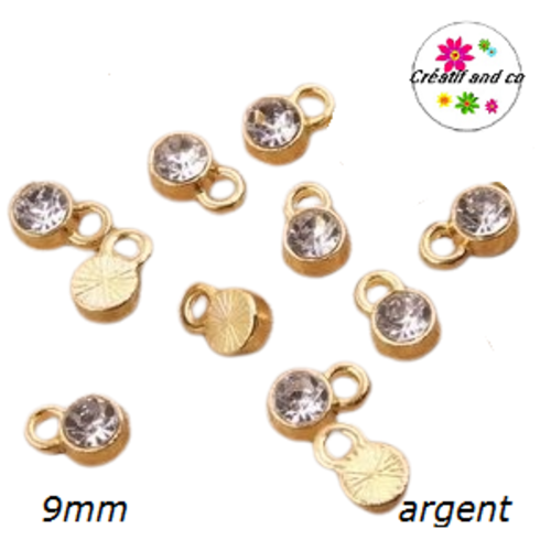 Pendentif/breloque strass argent 9mm