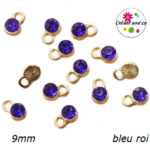 Pendentif/breloque strass bleu roi 9mm