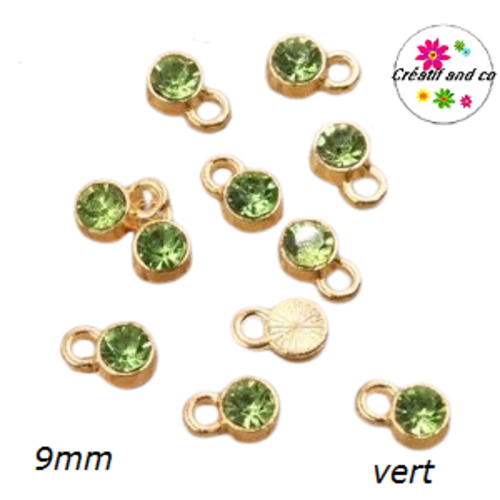 Pendentif/breloque strass vert 9mm