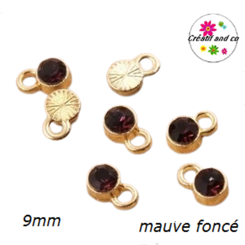 Pendentif/breloque strass mauve foncé 9mm