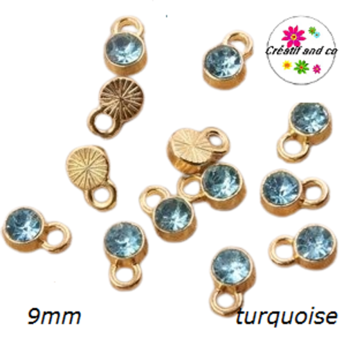 Pendentif/breloque strass turquoise 9mm