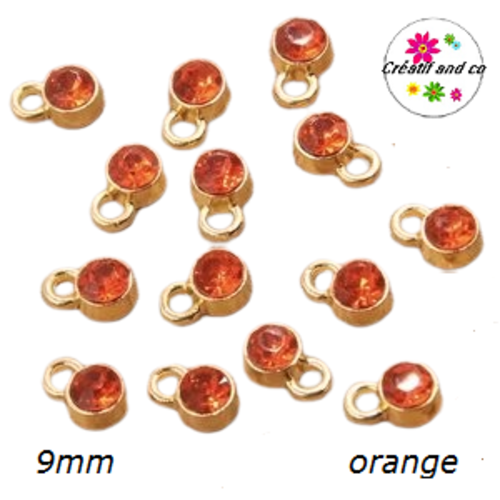 Pendentif/breloque strass orange 9mm