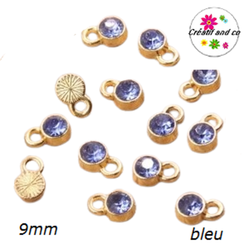 Pendentif/breloque strass bleu 9mm
