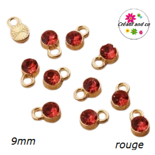 Pendentif/breloque strass rouge 9mm
