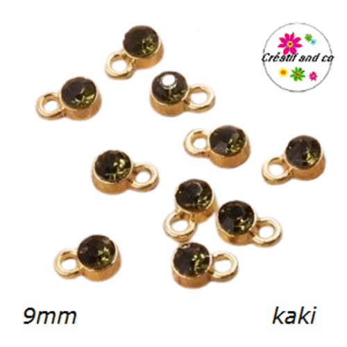 Pendentif/breloque strass kaki 9mm