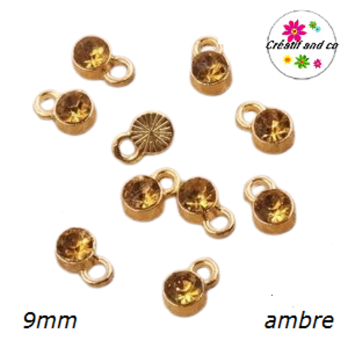Pendentif/breloque strass ambre 9mm