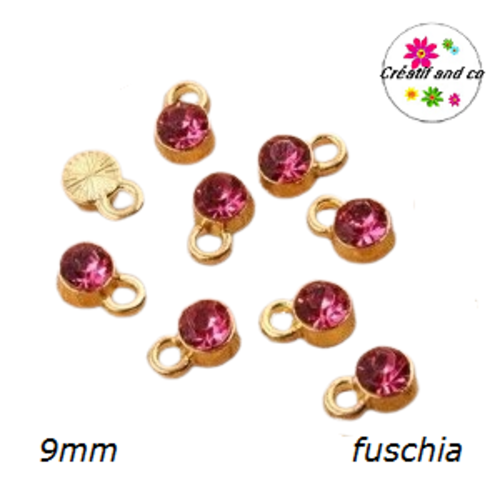 Pendentif/breloque strass fuchsia 9mm