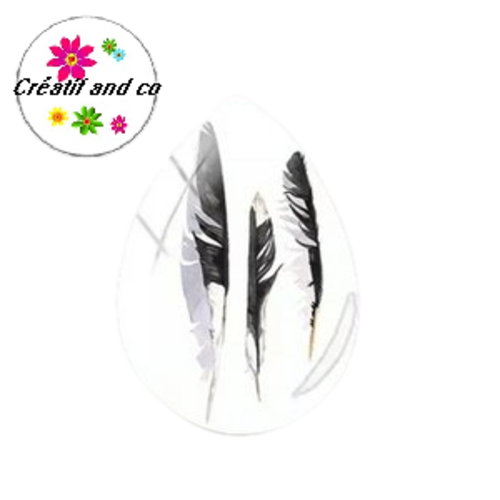 Cabochon goutte motif plume 18x25mm
