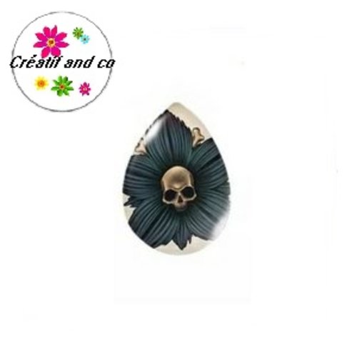Cabochon goutte tête de mort 18x25mm