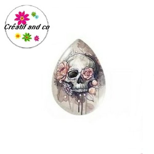 Cabochon goutte tête de mort 18x25mm