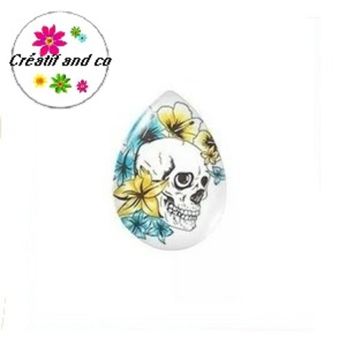Cabochon goutte tête de mort 18x25mm